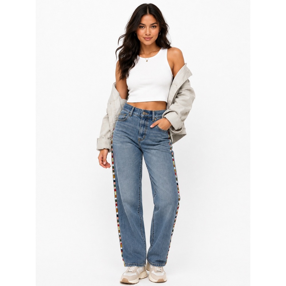 Knox Rose Skinny Jeans Womens 4 Blue Embroidered Side Stripe Boho Denim Pants